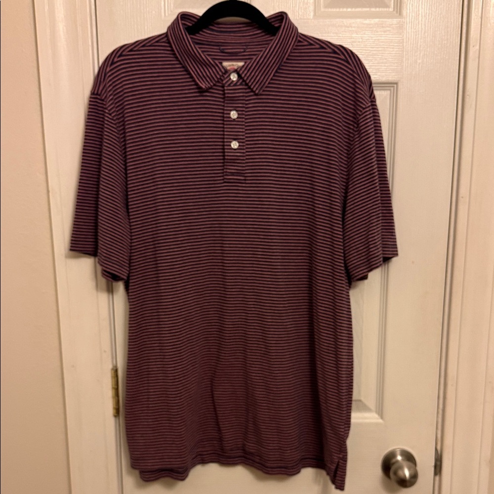 Men's Short Sleeve Polo Shirt in Pink & Blue Stripe #624